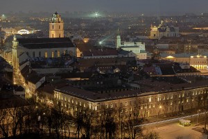 Vilnius Old town city view at night